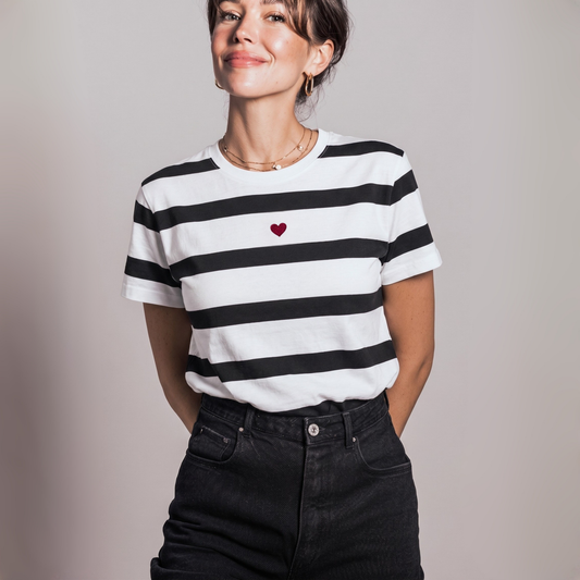THE HEART | un cuore tra le righe | nero/CUORE RICAMATO bordeaux
