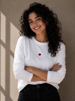 T-shirt Donna Un Cuore Ricamato - Maniche Lunghe