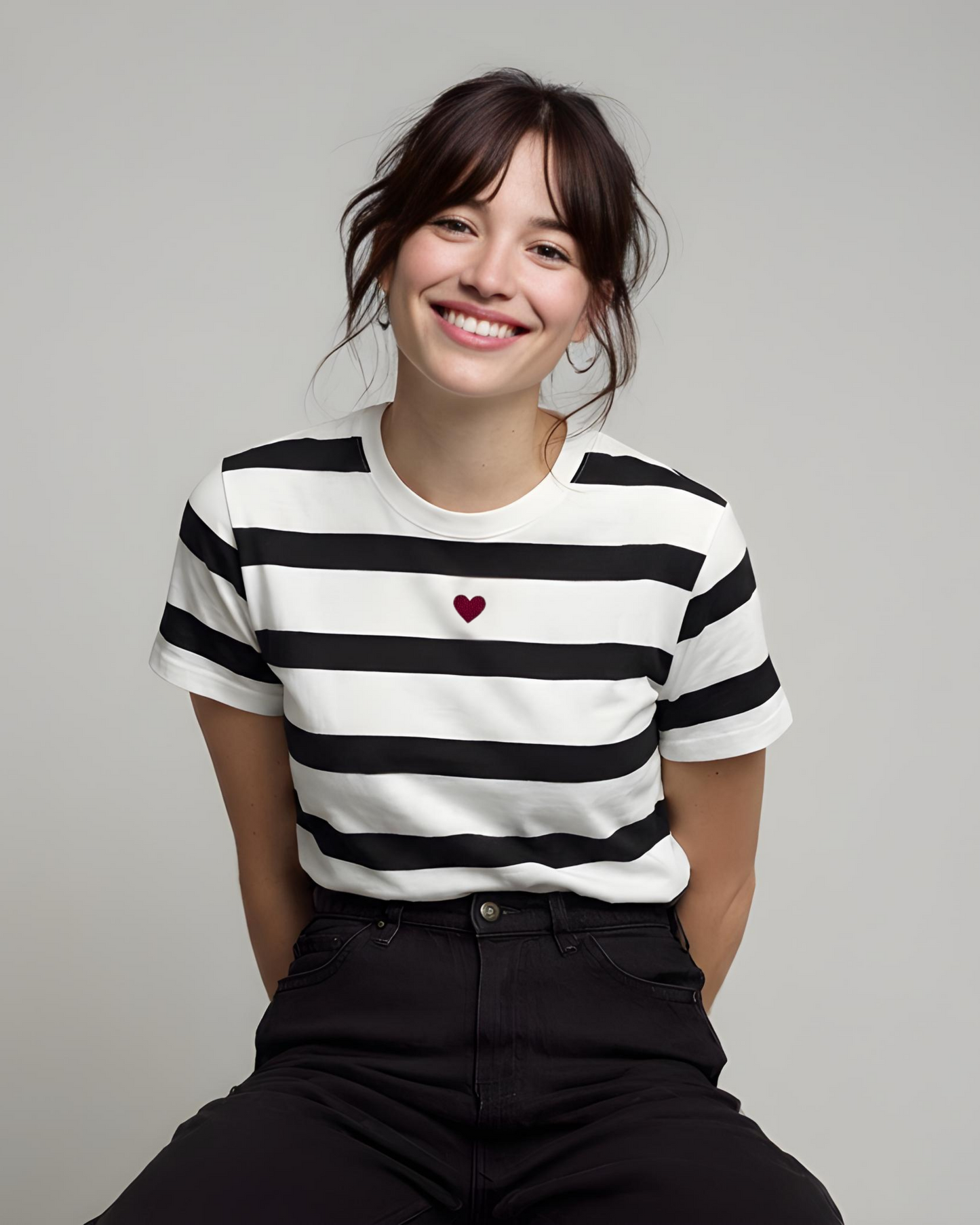 SALDI ❤️ | THE HEART | un cuore tra le righe | nero/CUORE RICAMATO bordeaux